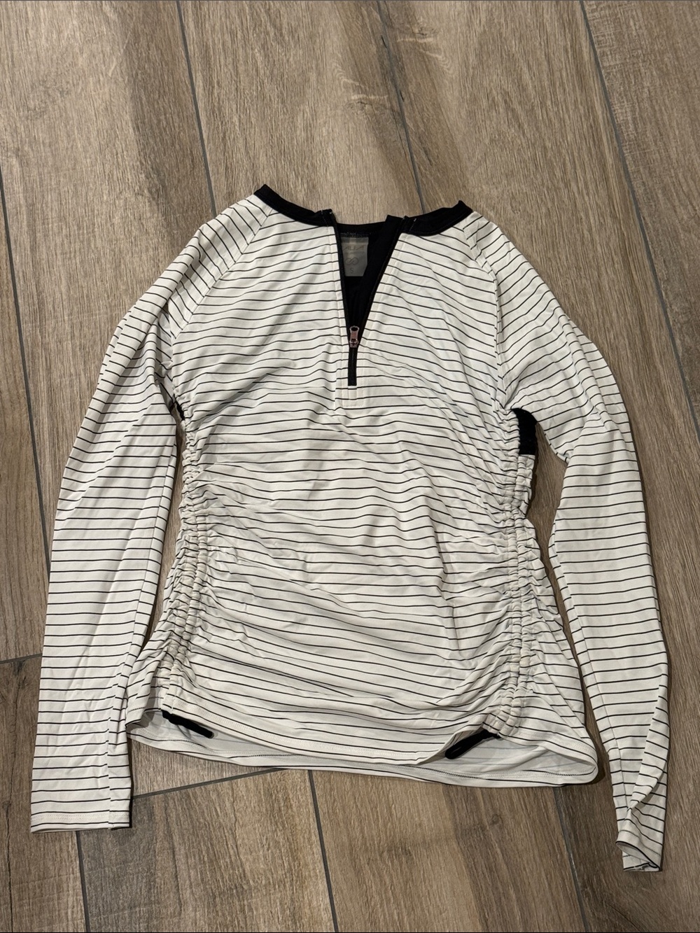 CALIA by Carrie Underwood White Long-Sleeve Striped Zip-Up Top with Black Trim